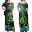 Aotearoa New Zealand Geen Maori Manaia Paua Shell Off Shoulder Dress