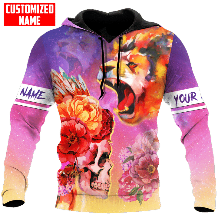 Custom Name King Lion and Skull 3D All Over Printed Unisex Shirts