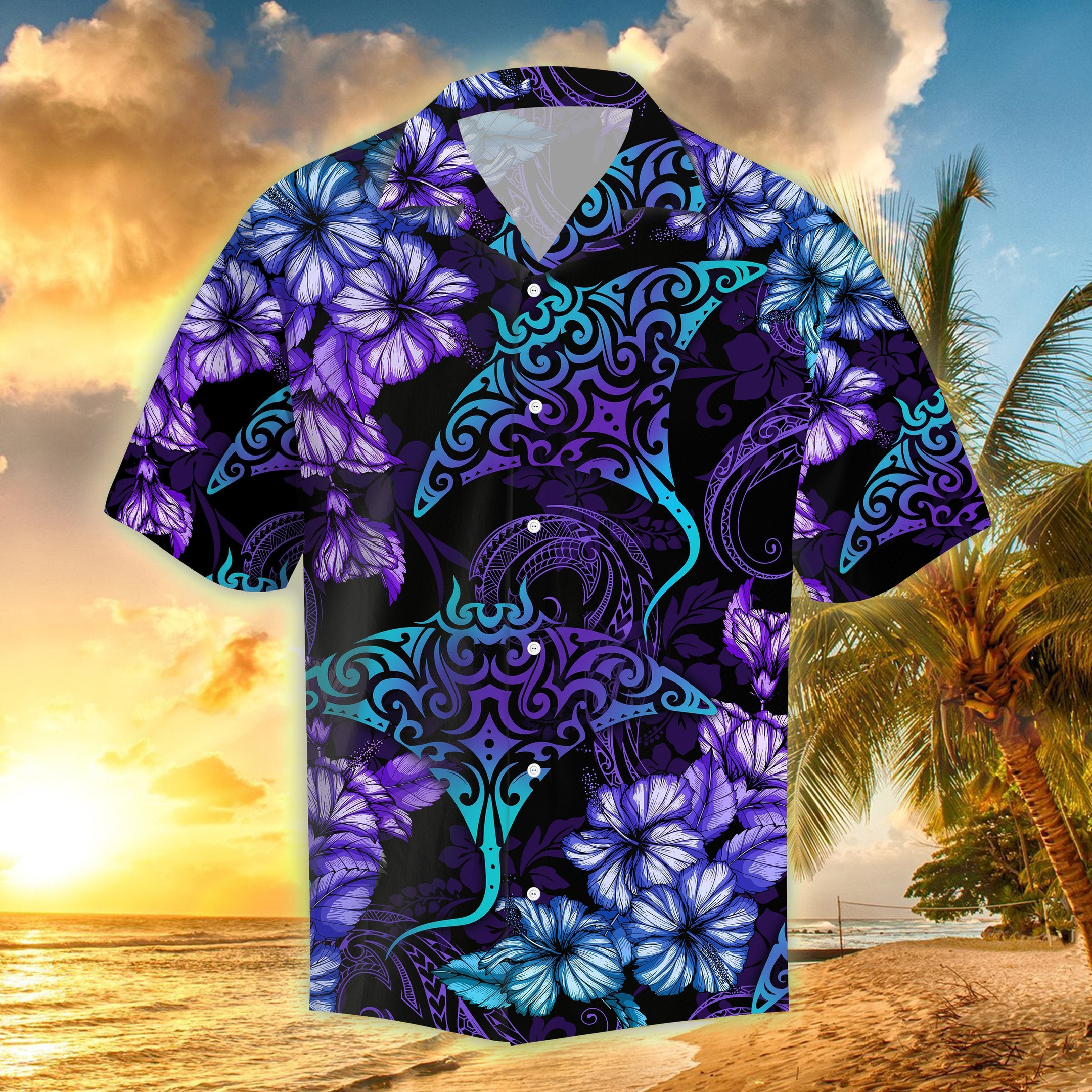 Rays Hibiscus Tropical Fishing Hawaii Shirt