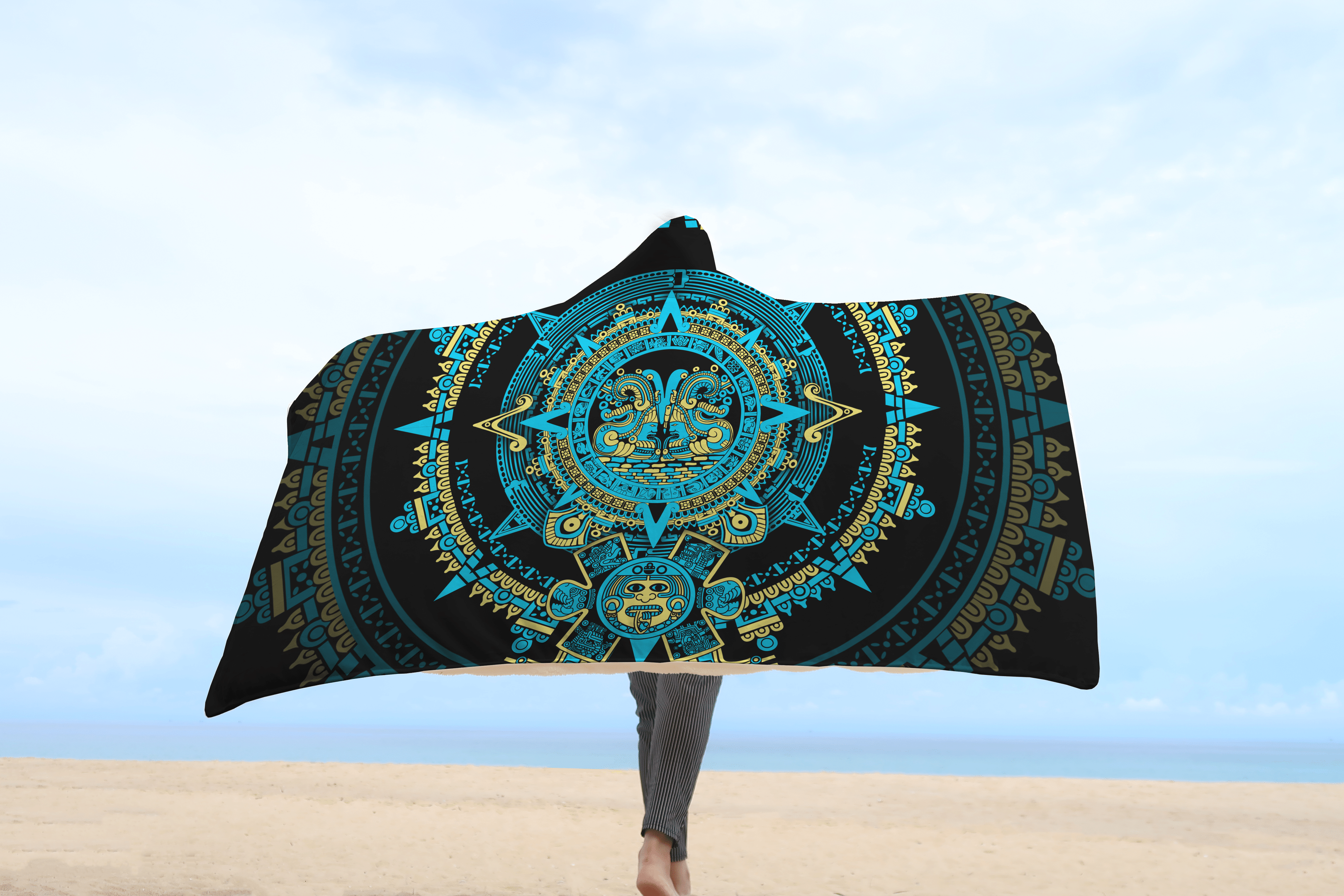 Aztec Mexican D Over Printed Unisex Hooded Blanket