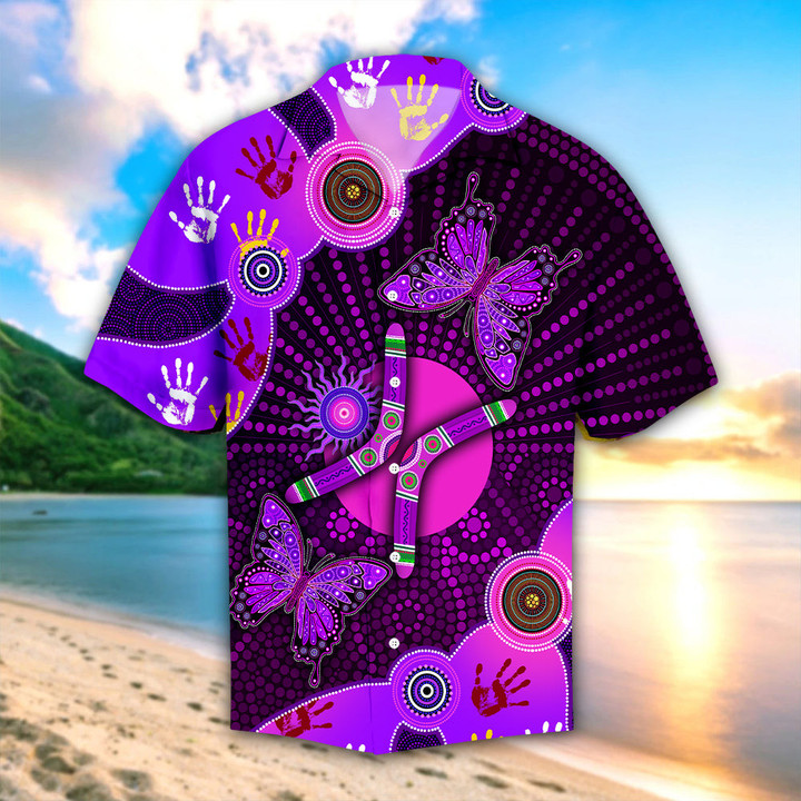 Aboriginal Naidoc Week Purple Butterflies Hawaii Beach Shirt