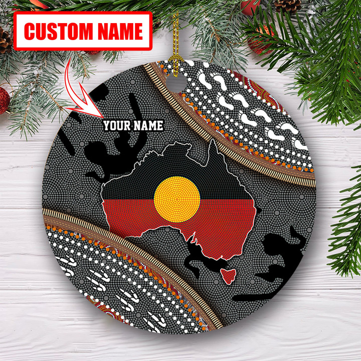 Custom name Aboriginal dots Zip pattern Christmas Ornaments