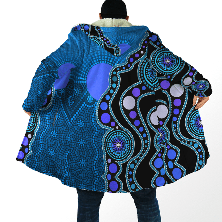 Aboriginal Art Flag Circle Dot Blue print Cloak