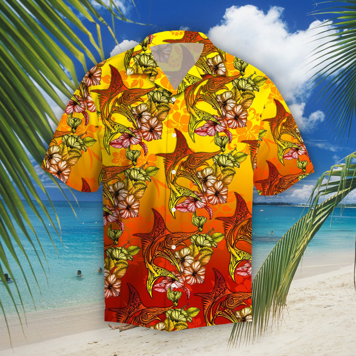 Marlins Hibiscus Tropical Fishing Hawaii Shirt