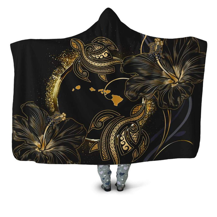 Amazing Polynesian Hawaii Turtle Golden D Over Printed Unisex Hooded Blanket ML