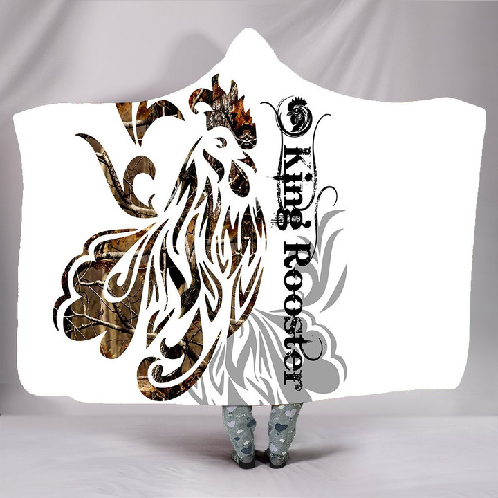 Rooster King Camo Tattoo D Over Printed Deluxe Hooded Blanket ML
