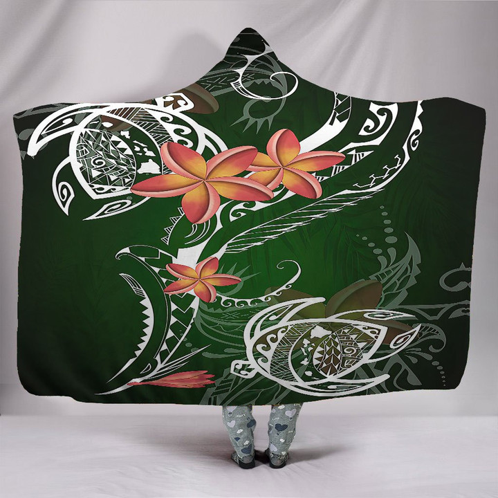 Amazing Polynesian Frangipani And Tattoo Hawaii Style D Over Printed Unisex Hooded Blanket ML