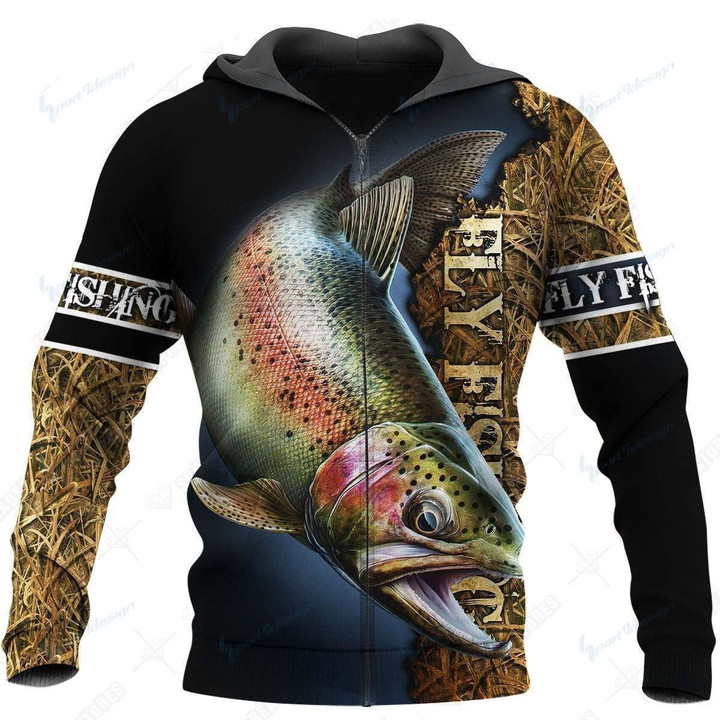 Cool Fly Fishing Art 3D 1601 Hoodie Over Print 224
