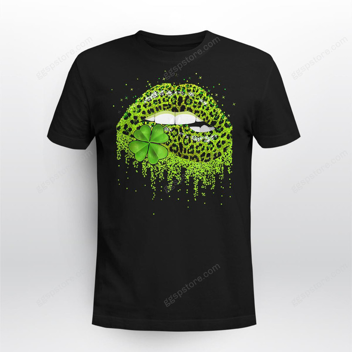 Green Lips Sexy Irish Leopard Shamrock St Patricks Day T-Shirt