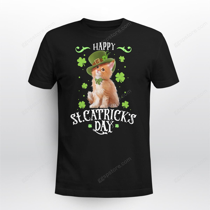Happy St Catrick's Day Funny Cat St Patricks Day Women Kids T-Shirt