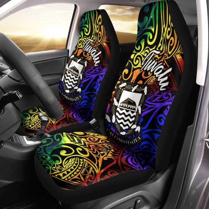 AIO Pride Tuvalu Car Seat Cover - Rainbow Polynesian Pattern