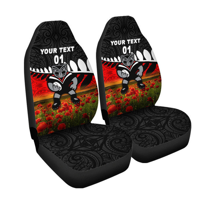 AIO Pride Custom Text & Number New Zealand Warriors ANZAC 2022 Car Seat Cover Maori Poppy Flowers Vibes