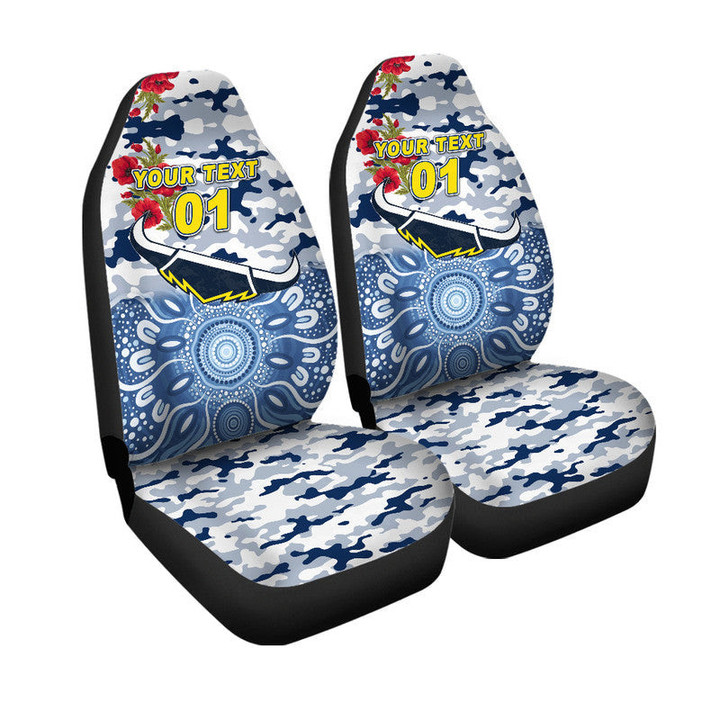 AIO Pride Custom Text & Number North Queensland Cowboys ANZAC 2022 Car Seat Cover Indigenous Vibes - White