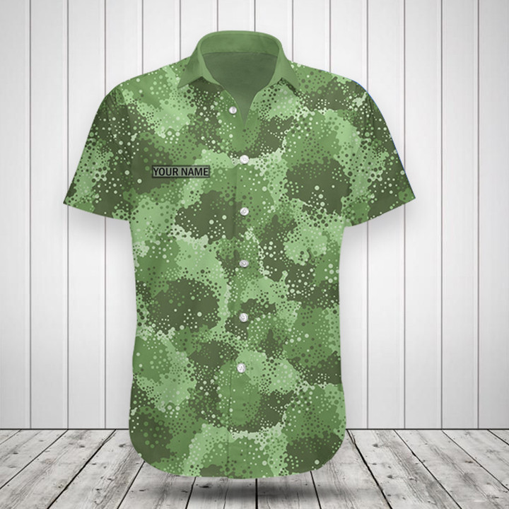 AIO Pride Custom Name Green Camo Dots Hawaiian Shirt