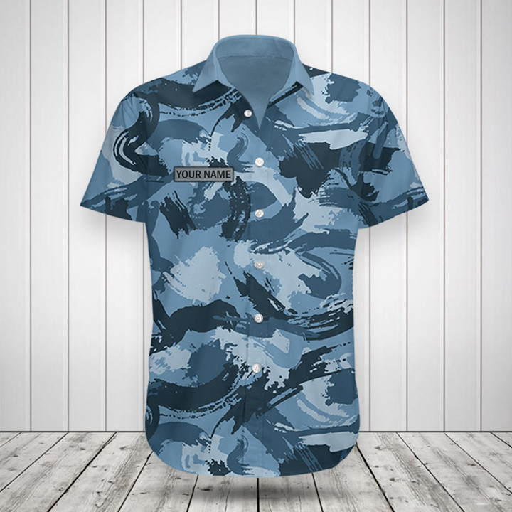 AIO Pride Custom Name Grunge Dry Brush Strokes Camo Navy Hawaiian Shirt