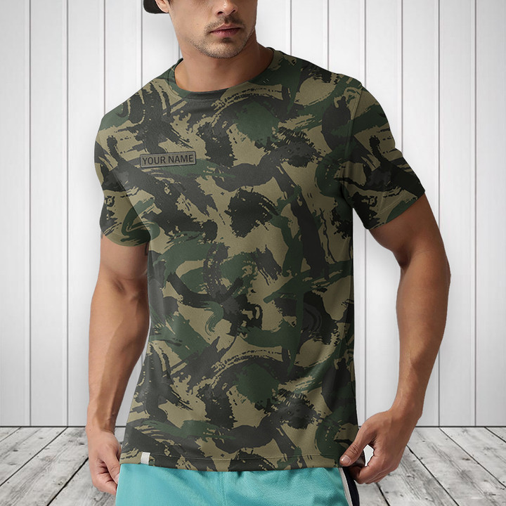 AIO Pride Custom Name Military Camo Texture With Paint Strokes And Splashes Element T-shirt