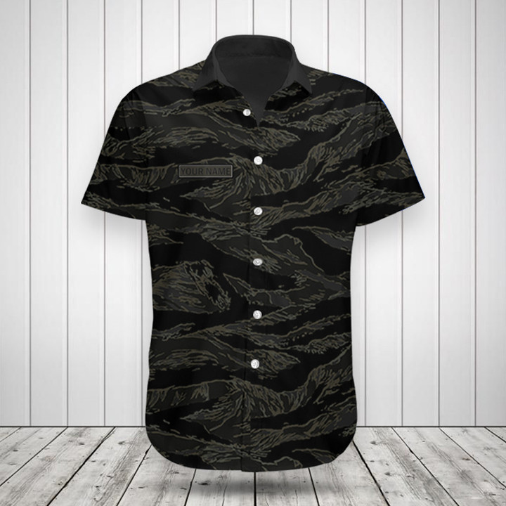 AIO Pride Custom Name Tiger Stripe Black Camo Hawaiian Shirt