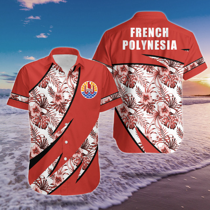 AIO Pride French Polynesia Groly Coat Of Arms Hibiscus Pattern Hawaiian Shirt