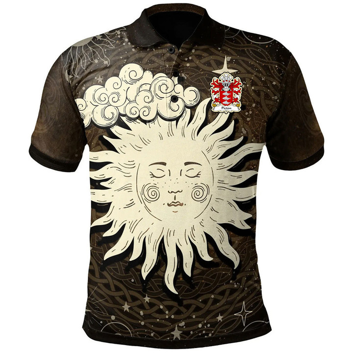 AIO Pride Picton Of Pembrokeshire Welsh Family Crest Polo Shirt - Celtic Wicca Sun & Moon