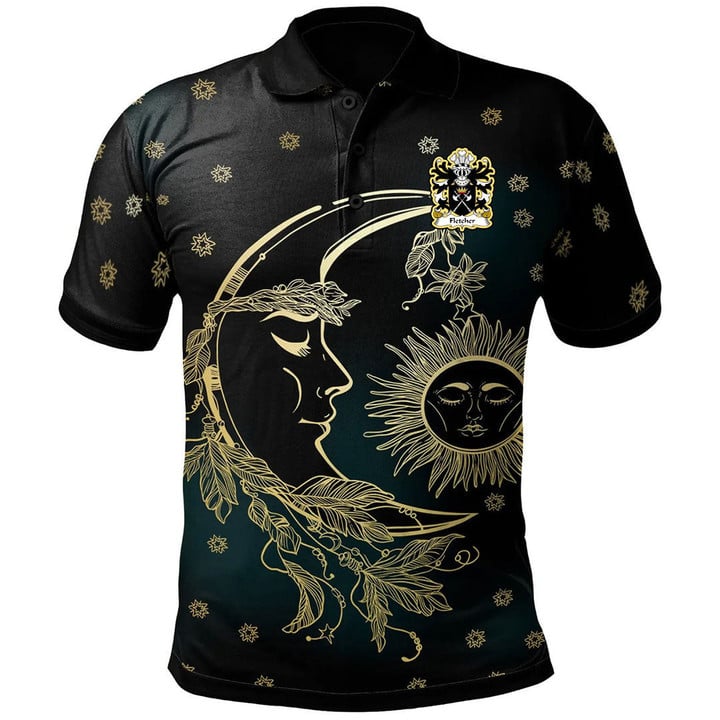 AIO Pride Fletcher Of Denbighshire Welsh Family Crest Polo Shirt - Celtic Wicca Sun Moons