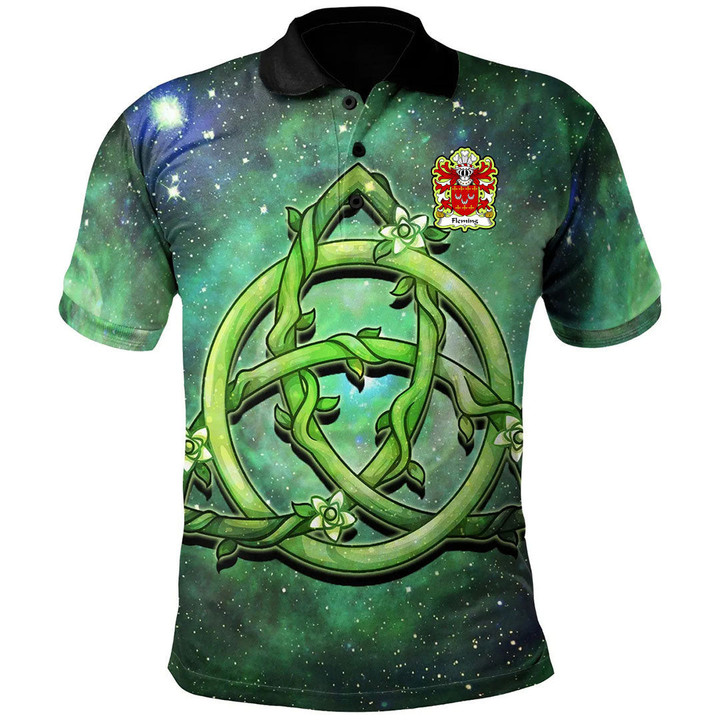 AIO Pride Fleming Of Flimston Glamorgan Welsh Family Crest Polo Shirt - Green Triquetra