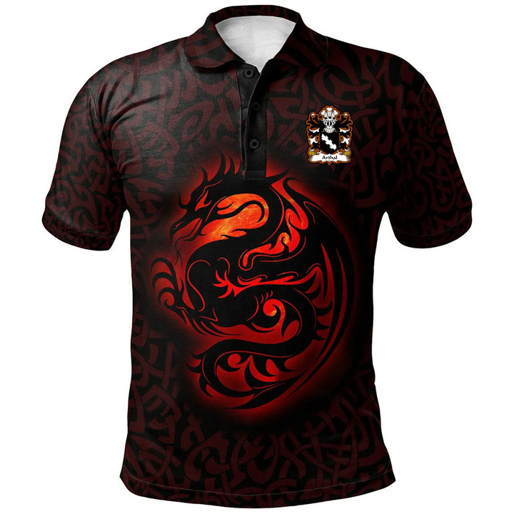 AIO Pride Arthal Or Arthgal Welsh Family Crest Polo Shirt - Fury Celtic Dragon With Knot