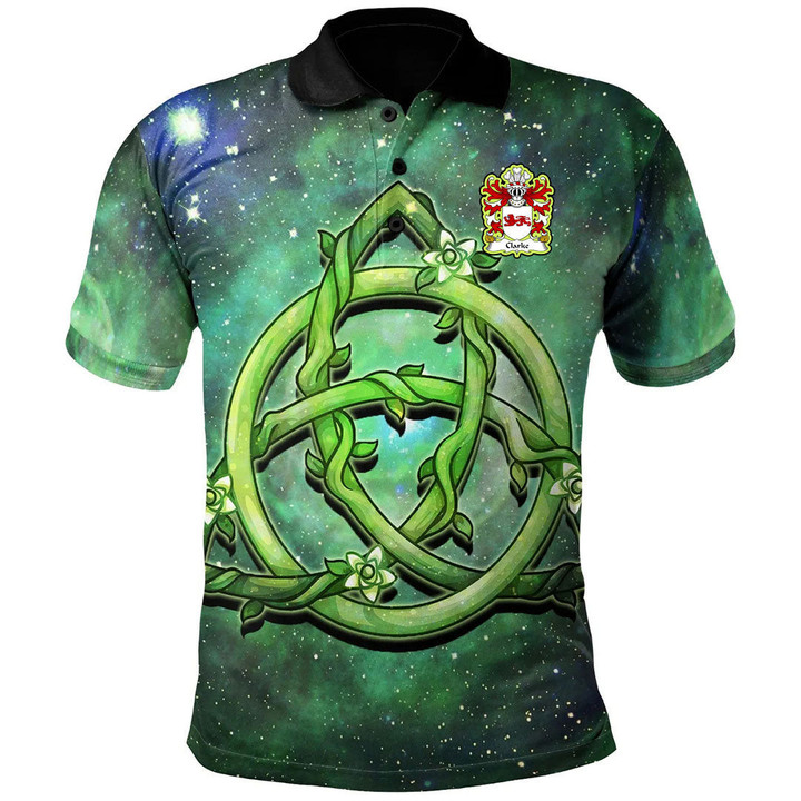 AIO Pride Clarke Of Flint Welsh Family Crest Polo Shirt - Green Triquetra