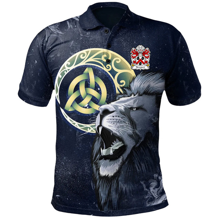 AIO Pride Newport Sir Richard Shropshire Knighted 1560 Welsh Family Crest Polo Shirt - Lion & Celtic Moon