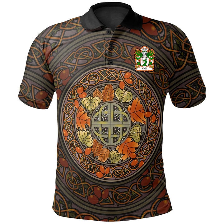 AIO Pride Rhys Goch Of Ystrad Yw Welsh Family Crest Polo Shirt - Mid Autumn Celtic Leaves