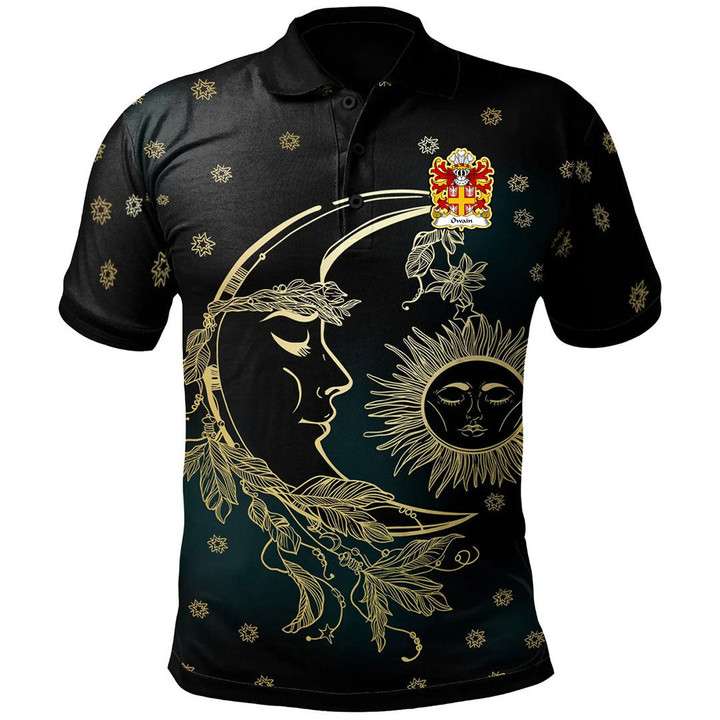 AIO Pride Owain AP Gruffudd Or Owen Welsh Family Crest Polo Shirt - Celtic Wicca Sun Moons