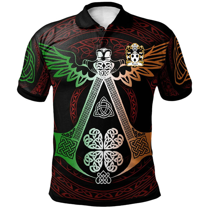 AIO Pride Picard Or Pichard Lords Of Ystrad Breconshire Welsh Family Crest Polo Shirt - Irish Celtic Symbols And Ornaments