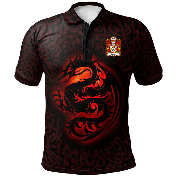 AIO Pride Peake Or Pec Denbighshire Welsh Family Crest Polo Shirt - Fury Celtic Dragon With Knot