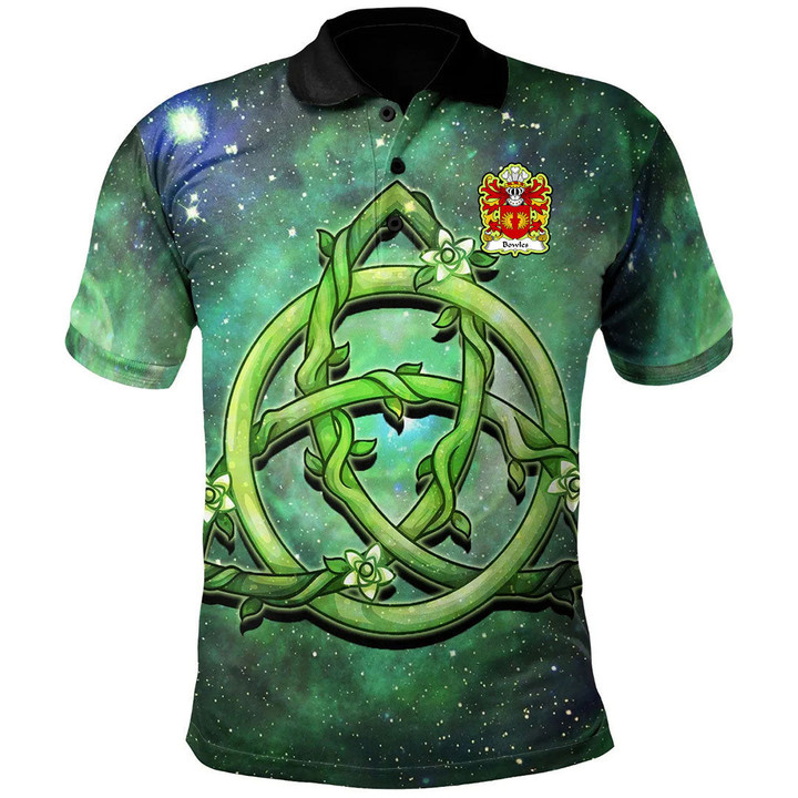 AIO Pride Bowles Of Penhow Montgomershire Welsh Family Crest Polo Shirt - Green Triquetra