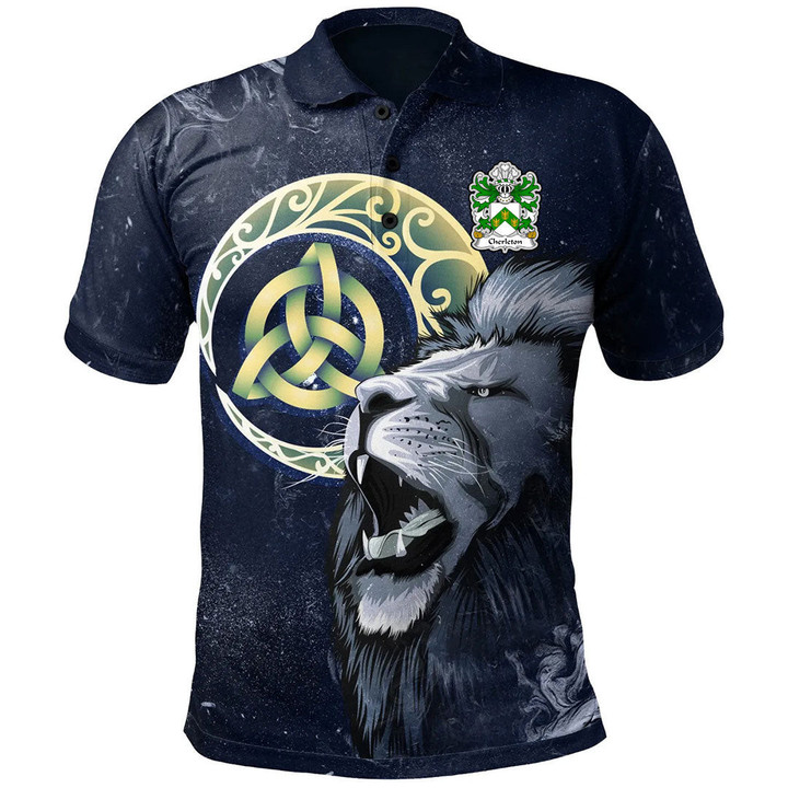 AIO Pride Cherleton Or Charlton Lords Of Powys Welsh Family Crest Polo Shirt - Lion & Celtic Moon