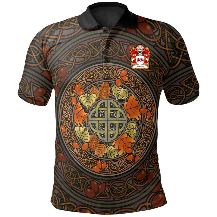 AIO Pride Aeneas Ysgwyddwyn Welsh Family Crest Polo Shirt - Mid Autumn Celtic Leaves