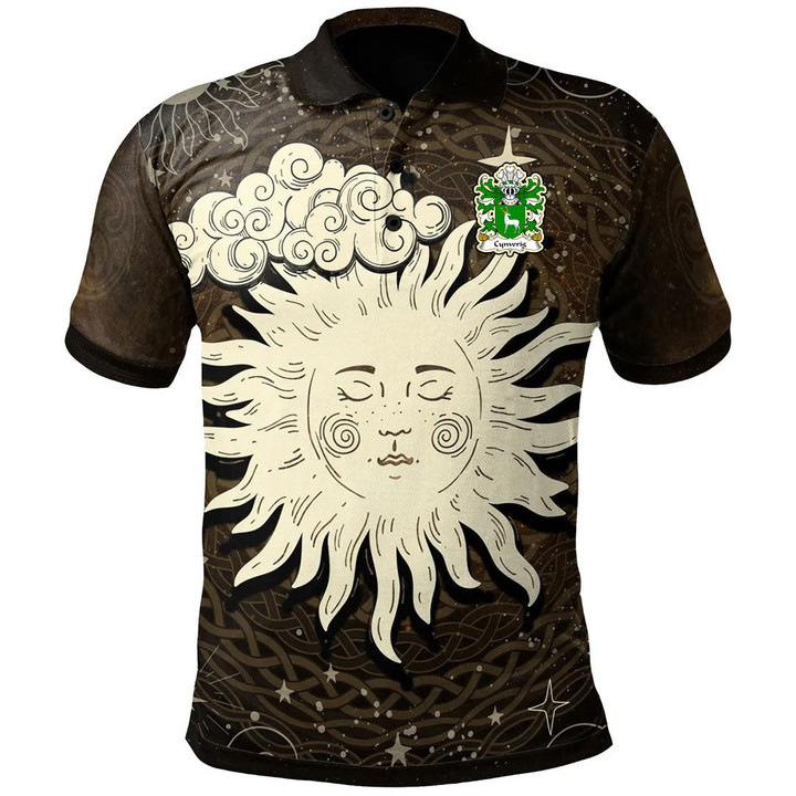 AIO Pride Cynwrig Fychan Or Cwnws Ddu Welsh Family Crest Polo Shirt - Celtic Wicca Sun & Moon