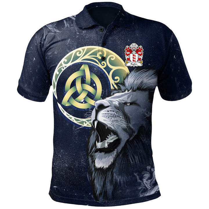 AIO Pride Raglan Of Carn Lwyd Llancarfan Glamorgan Welsh Family Crest Polo Shirt - Lion & Celtic Moon