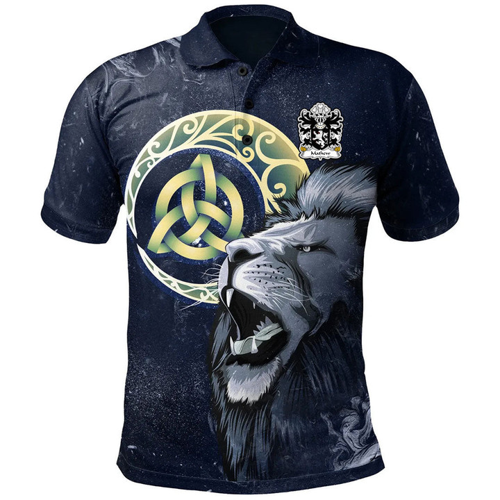 AIO Pride Mathew Of Llandaff Glamorganshire Welsh Family Crest Polo Shirt - Lion & Celtic Moon
