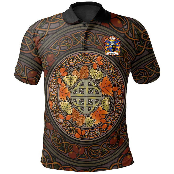 AIO Pride Gwarin Ddu Monmouthshire Welsh Family Crest Polo Shirt - Mid Autumn Celtic Leaves