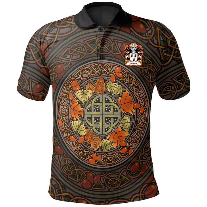 AIO Pride Bennet Cilfeigan Monmouthshire Welsh Family Crest Polo Shirt - Mid Autumn Celtic Leaves