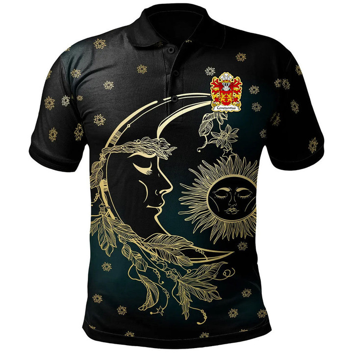 AIO Pride Constantius Or Constantine Welsh Family Crest Polo Shirt - Celtic Wicca Sun Moons