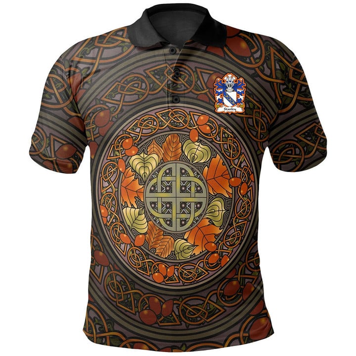 AIO Pride Stanley Of Ewloe Flint Welsh Family Crest Polo Shirt - Mid Autumn Celtic Leaves