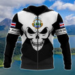 AIO Pride - Costa Rica Coat Of Arms Skull - Black And White Unisex Adult Hoodies