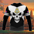 AIO Pride - Customize Cambodia Coat Of Arms Skull - Black And White Unisex Adult Hoodies