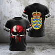 AIO Pride - Custom Name Denmark Coat Of Arms Skull - Black Unisex Adult Shirts