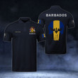 AIO Pride - Customize Barbados Coat Of Arms - Flag Skull Polo Shirt