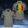 AIO Pride - Customize Romania Skull - Camo Style Unisex Adult Polo Shirt