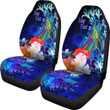 AIO Pride Custom Text Marshall Islands Car Seat Cover - Humpback Whale With Tropical Flowers (Blue)