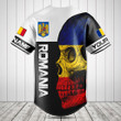Customize Romania Skull Flag 3D Black And White Baseball Jersey Shirt
