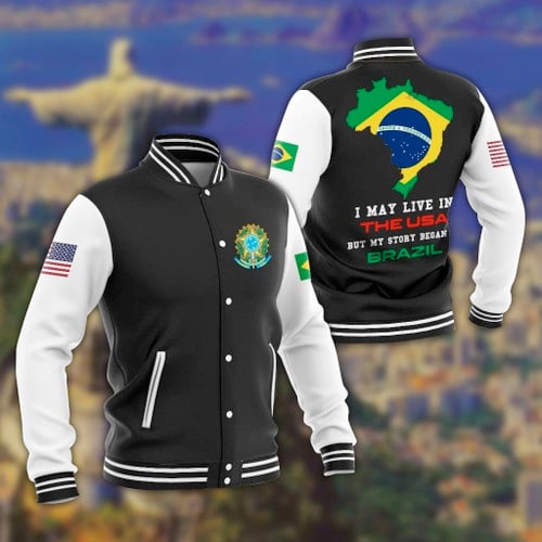 AIO Pride -  I May Live In The USA But My Story Began In Brazil Unisex Adult Varsity Jacket